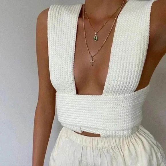 White Wrap Around Bandage Knit Multi Wear Top - Picture 1 of 6